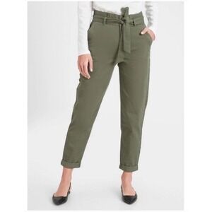 NWT Banana Republic High Rise Tie Waist Barrel Pants 14 Olive Minimalist Utility